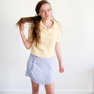 Vintage Yellow Short-Sleeved Collared Sweater